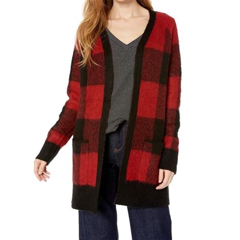 Lucky Brand Women S Large Buffalo Plaid Open Front Cardigan L