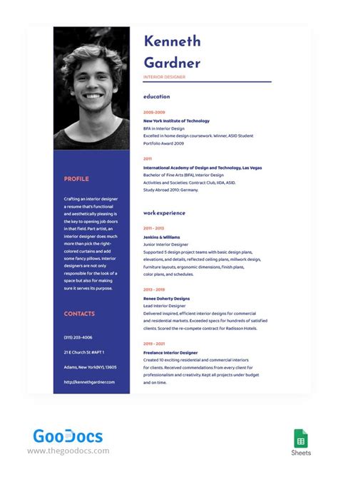 Free Interior Designer Resume In Google Docs And Microsoft Word