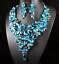 Large Flowers Blue Austrian Rhinestone Crystal Bib Necklace Earrings