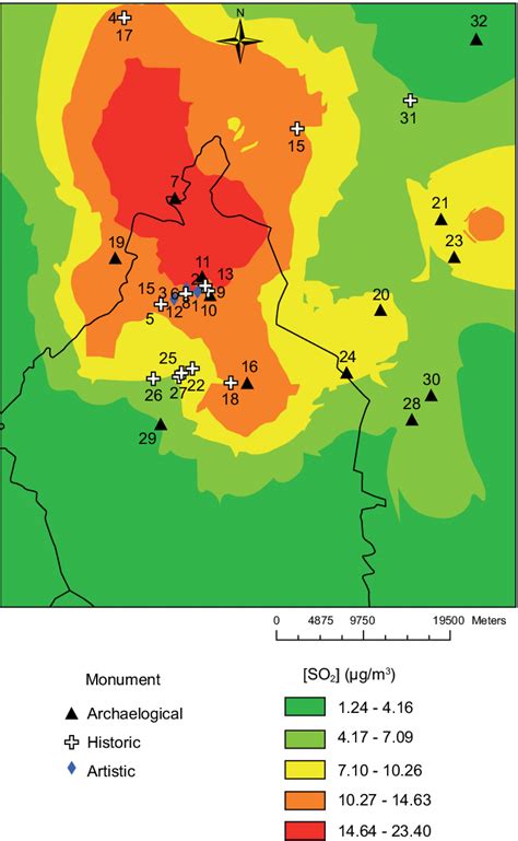 Map Of Annual Average Sulfur Dioxide Concentrations [so 2 ] µg M 3 Download Scientific