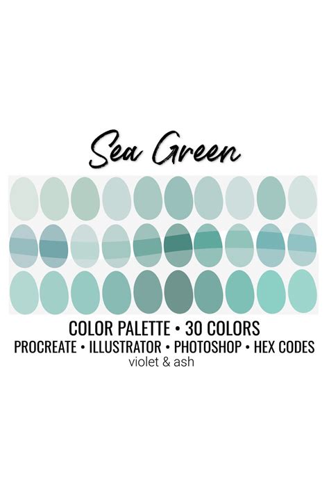 Sea Green Procreate Palette Color Chart Green Color - Etsy