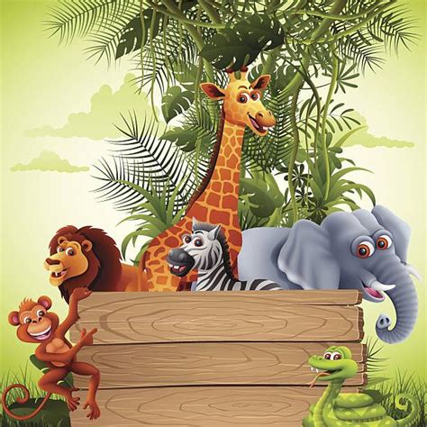 Jungle Animals With Banner Wildernis Dieren Strip Achtergrond