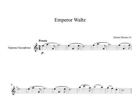 Emperor Waltz Johann Strauss Jr Soprano Sax Sheet Music Johann