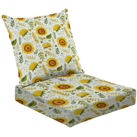 2 Piece Deep Seating Cushion Set Watercolor Sunflowers Summer Seamless