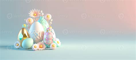 Easter Background Banner with 3D Eggs and Flowers for Promotion ...