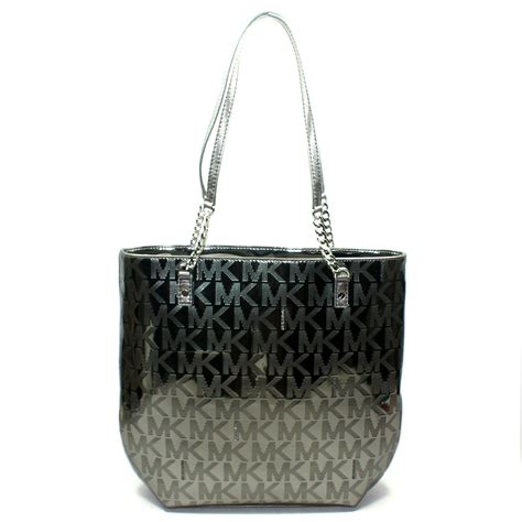 Michael Kors Jet Set Chain Mk Signature Mirror Metallic Nickel Tote 38s2xjst3z Michael Kors