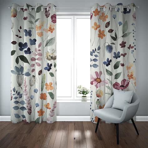 Floral Blackout Curtain 84 Inches Long Watercolour Colorful Plant Leaf Flower