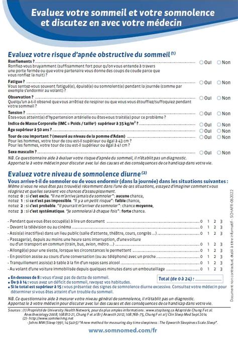 Outil de dépistage du sommeil SomnoMed FR