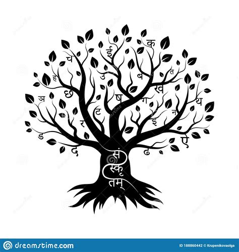 Sanskrit Tree, Logo. Devanagari Letters Grow On Branches. The Symbol Of ...