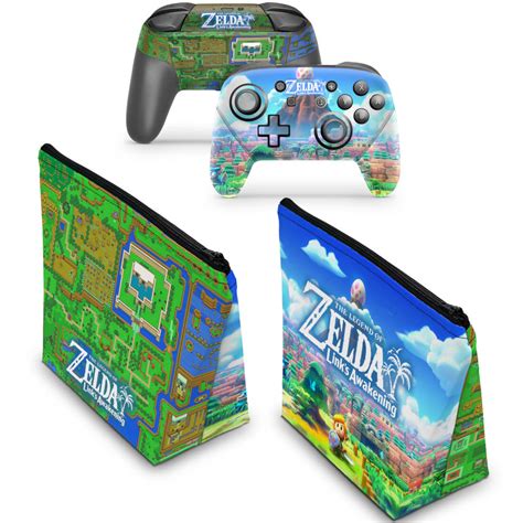 KIT Capa Case E Skin Nintendo Switch Pro Controle Zelda Link S