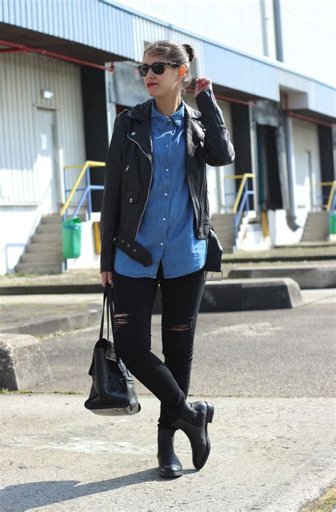 Outfit Denim Shirt Leather Jacket Streetstyle Shout Out To You