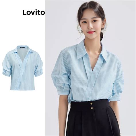 Lovito Women Casual Striped Asymmetrical Blouse L95ED210 Shopee