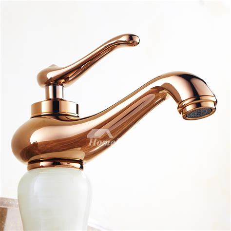 Brown Bathroom Faucets Rose Gold Centerset Single Handle Marble