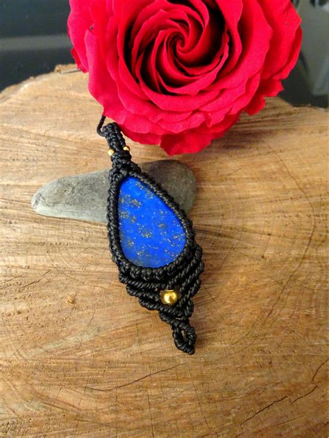 Collier Macram Pierre Lapis Lazuli Pendentif Femme Boheme Etsy