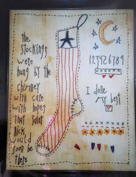 I Done My Best Primitive Stitchery Stocking Embroidery Needlework