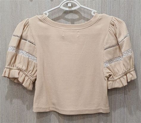 Love Bravery Peach Coloured Puff Sleeve Crop Top Women S Fashion