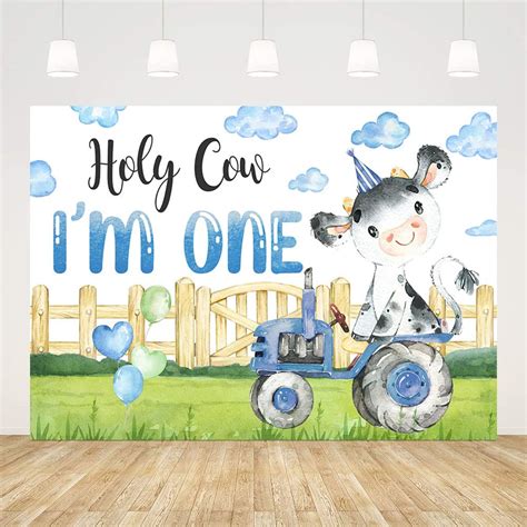 Buy ABLIN 7x5ft Holy Cow I M One Birthday Backdrop For Boy Green Grass