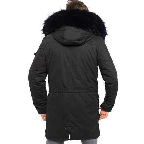 Mens Real Fur Parka With Black Fur Collar