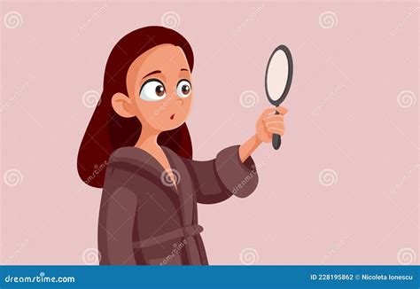 Insecure Teen Girl Looking In The Mirror Vector Cartoon 228195862