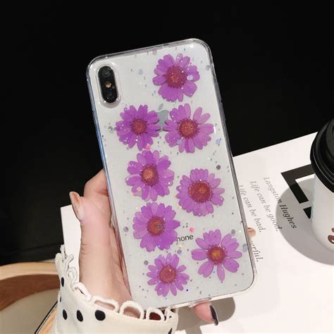 Daisy Pattern Real Dried Flowers Transparent Soft TPU Cover For IPhone