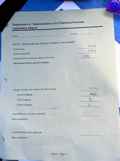 Solved Experiment Determination Of Chemical Formula Laboratory