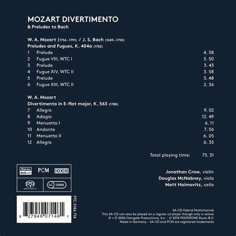 Wolfgang Amadeus Mozart Divertimento KV 563 Super Audio CD Jpc