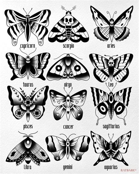 Traditional Moth Tattoo Flash