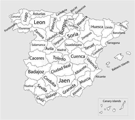 Mappa In Bianco Editabile Della Spagna Illustrazione Di Stock