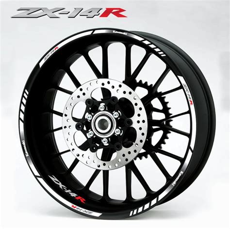 Kawasaki ZX 14 Ninja Wheel Rim Stripes And Decals Set In White Moto