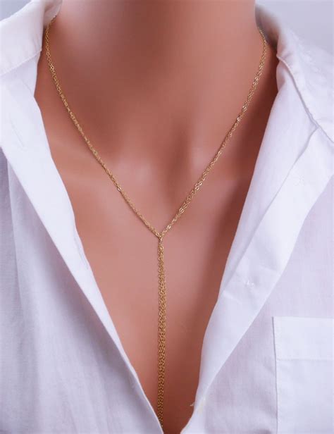 Simple Gold Lariat Necklace Gosia Meyer Jewelry