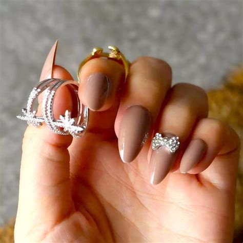 Makeup Nude Negligee Press On Nails With Two Bow Tie Rhinestone Accent Nails Poshmark