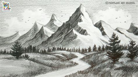 How To Draw Morning Mountains Landscape Art With Single Pencil