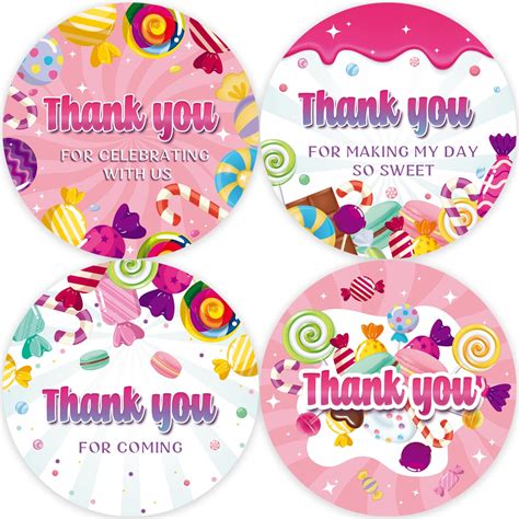 80 Candy Themed Thank You Stickers Candyland Birthday Party Favor Label