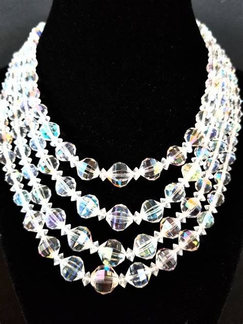 Stunning Vintage Signed Laguna 4 Strand Aurora Borealis Crystal Necklace Etsy