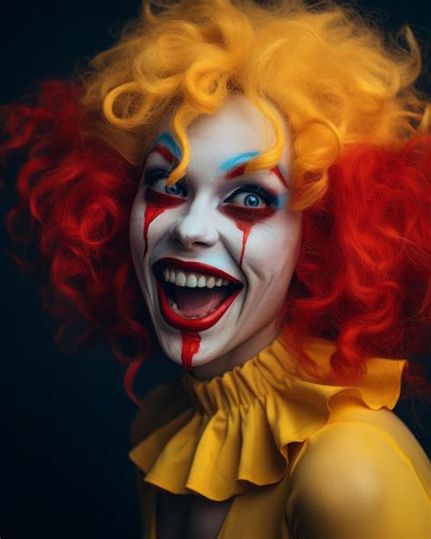 Una Mujer Vestida De Payaso Con Cabello Rojo Brillante Foto Premium