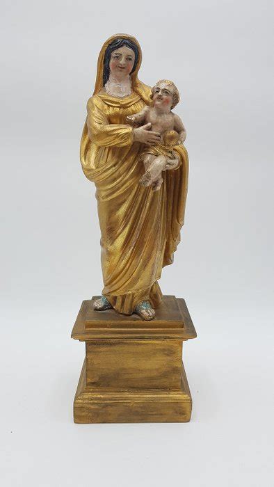 Scultura Vergine Maria con Gesù bambino Barocco legno policromo