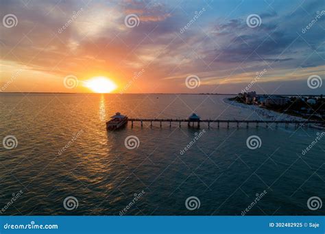 Fort Myers Beach Pier At Sunset Wide Stock Image Image Of Clouds Seashore 302482925