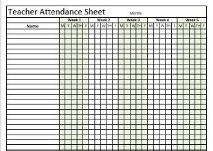 Teacher Attendance Sheet Templates - Office Templates