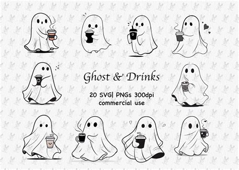 Ghosts Drinks Svg Bundle Ghost Drinking Coffee Png Svg Bundle