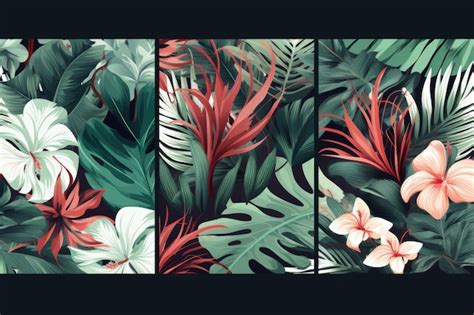 Premium Ai Image A Set Of Three Panels With Tropical Leaves And