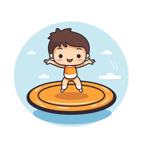 Menino bonito brincando em um trampolim Ilustração vetorial Vetor Premium