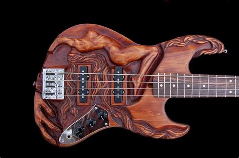 More Carved Wood Artwork On A J Bass Style 4 String Bass Guitar 1 Of