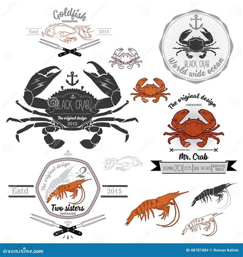 Set Of Vintage Seafood Labels And Design Elements Stock Vector