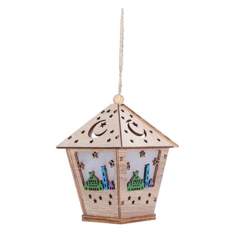 Wood Led Light Pendant House Shape Ornament Ramadan Festivals Indoor