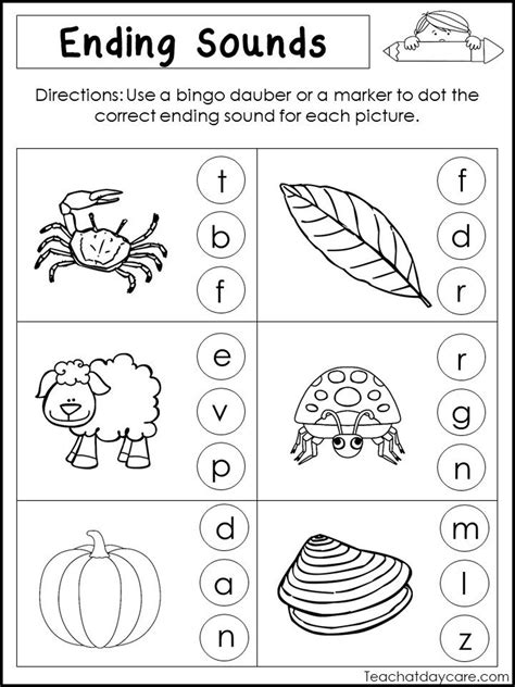 10 Printable Ending Sounds Worksheets Preschool 1st Grade Etsy