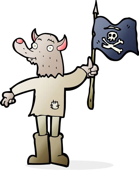 Cartoon Wolf Man Waving Pirate Flag 12336893 Vector Art At Vecteezy