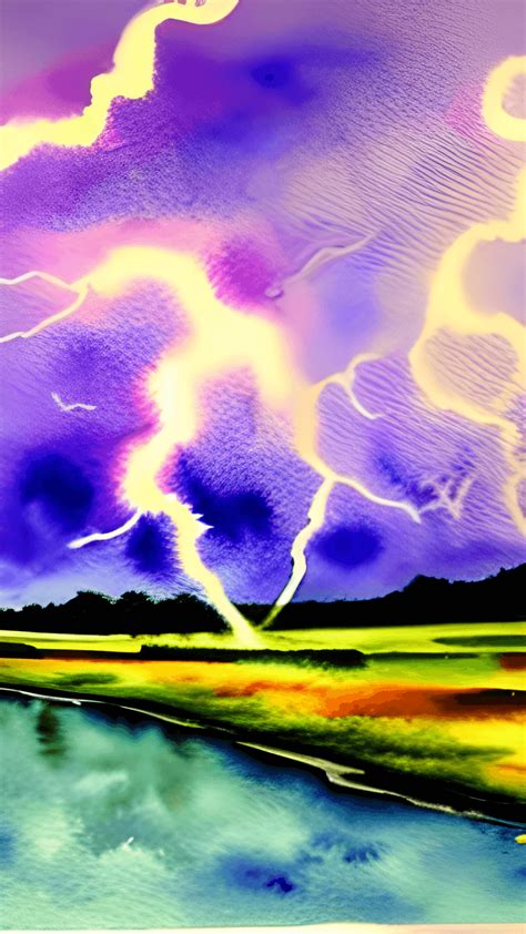 Watercolor Landscape Lightning Graphic · Creative Fabrica