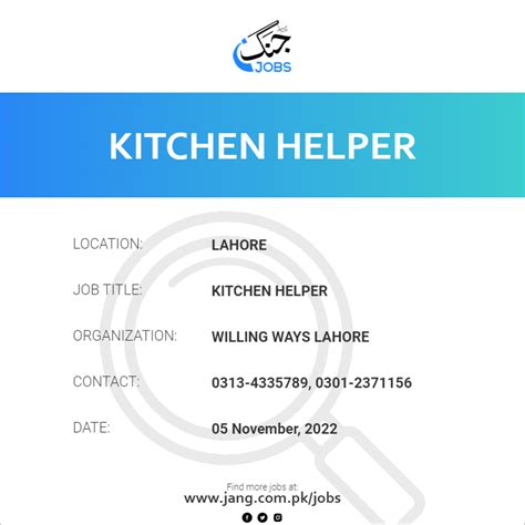 Kitchen Helper Job Willing Ways Lahore Jobs In Lahore 54591