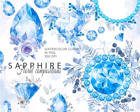 Sapphire Clipart Watercolor Gemstone Sparkling Jewels Clip Etsy