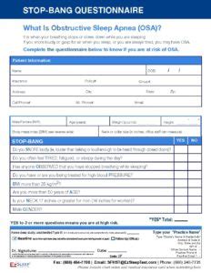 EZ STOP BANG QUESTIONNAIRE Rx Form SF Ez Sleep Test Powered By C2C